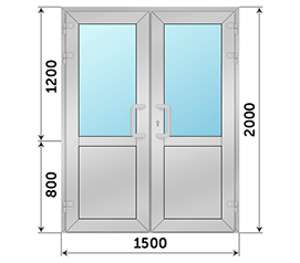 Двухстворчатая дверь со стеклом Reynaers CS 77 1500x2000