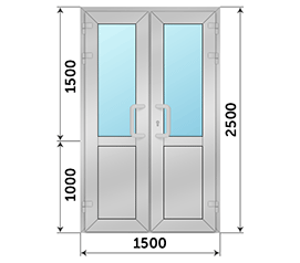 Двухстворчатая дверь со стеклом Reynaers CS 77 1500x2500
