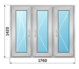 Трехстворчатое окно ALUTECH 1760x1420